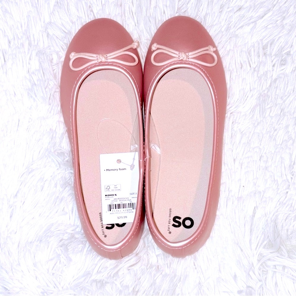 🎉HP🎉 SO Girl’s Pensacola Rose Gold Ballet Flats Size 2 NWT